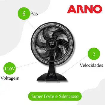 Ventilador Arno com 6 velocidades, 110V, design moderno e silencioso.